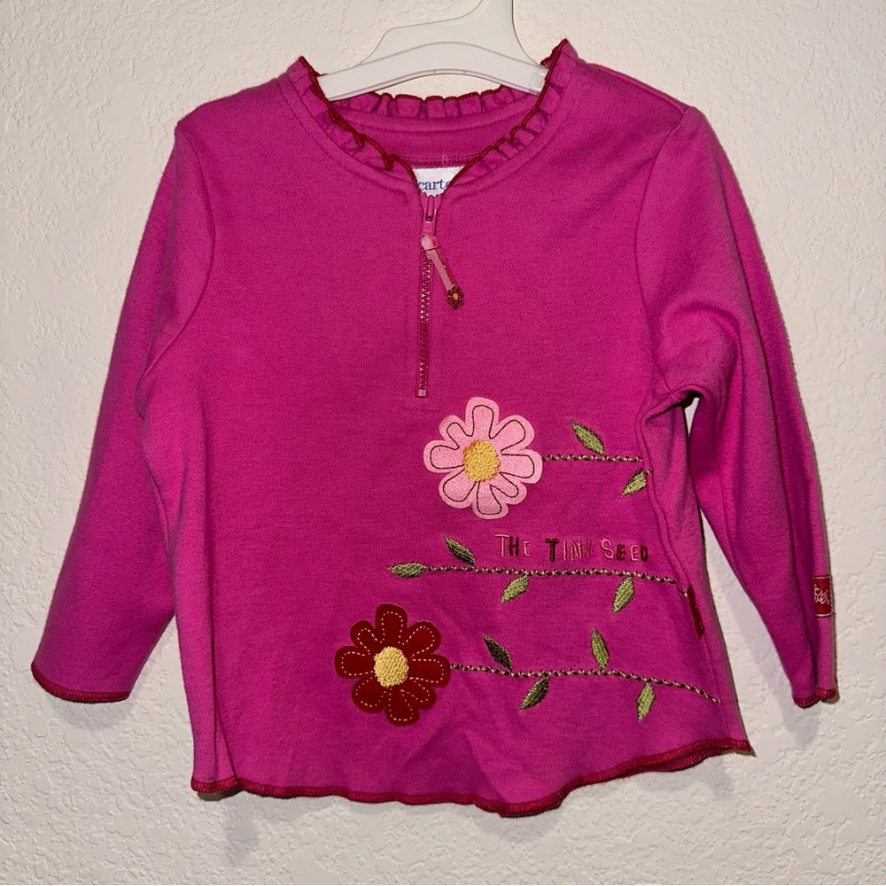 Y2K Carters Embroidered “The Tiny Seed” Flowers Quarter Zip 2T